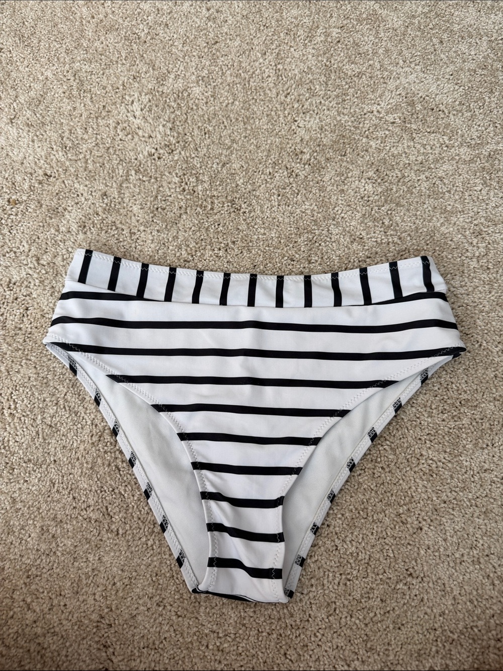 SHEIN Black and White Striped High-Waist Bikini Bottom